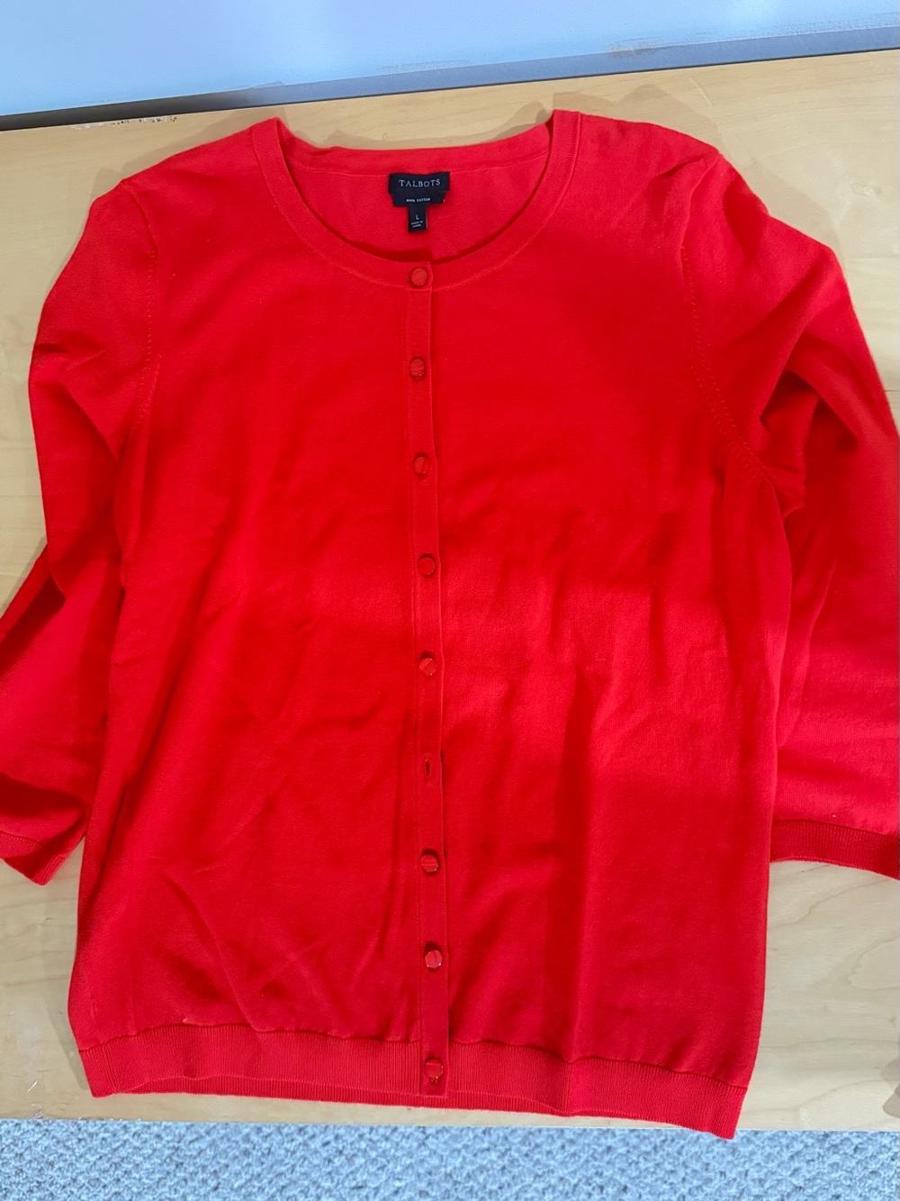 Talbots Red Button-Front Cotton Top - Picture 2 of 3
